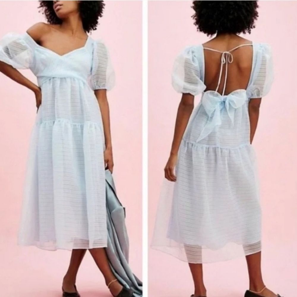 Free People Light Blue Puff Sleeve Midi Dress